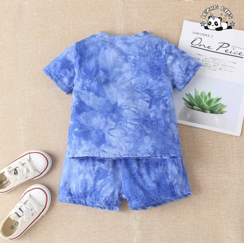 LEZONKIDS - Customized Kids boy set Summer Tie-Dye Casual Cotton Clothing Toddlers Featuring Print Solid Logo Design T-Shirt Suit